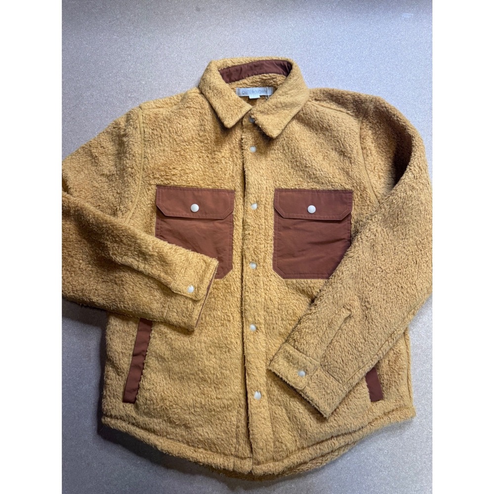 Outerknown Mens Sherpa Fleece‎ Shirt Jacket Ochre Brown Snap Front Shacket Small